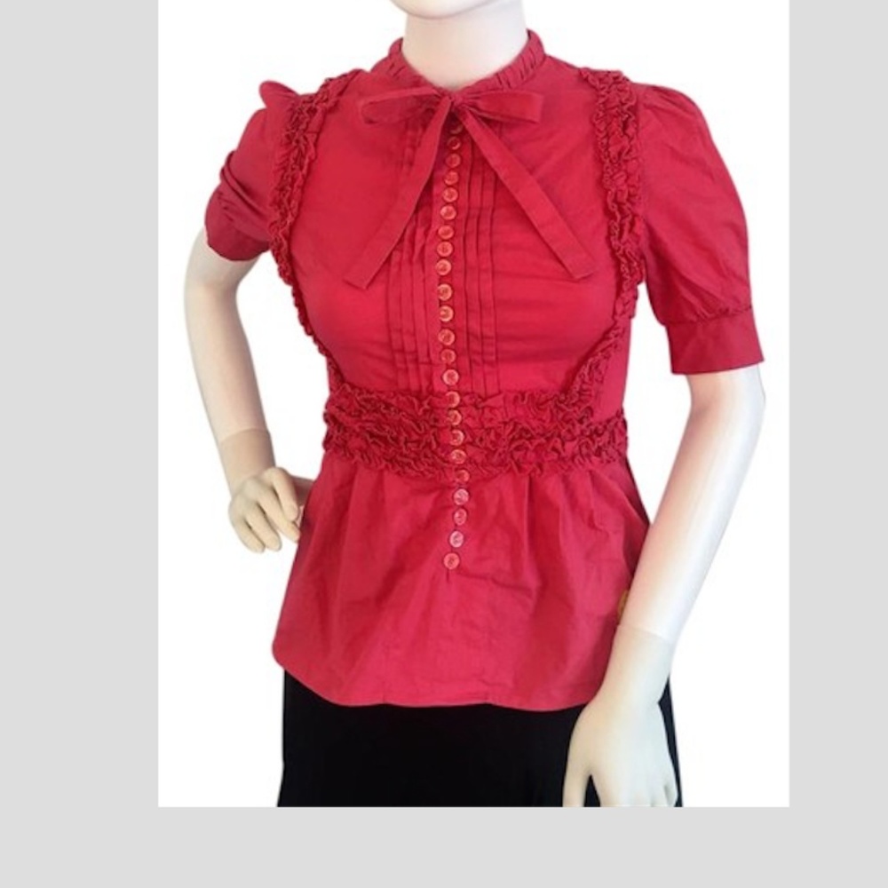 JUST CAVALLI Ruffle Pussycat Bow Short Sleeve Top